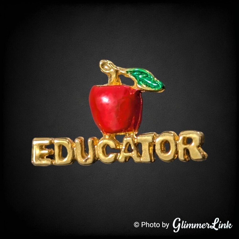 Educator Red Enamel Apple Teacher Gold Tone Tie Tack Pin